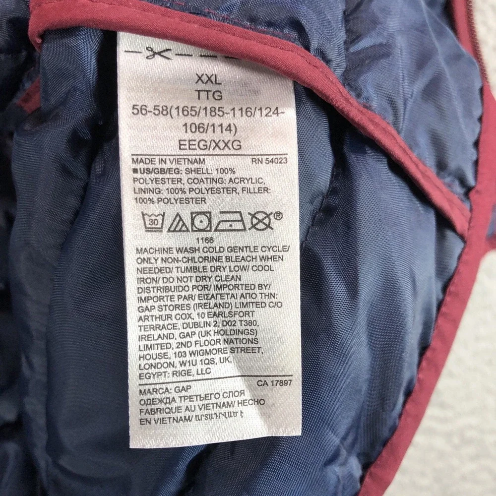 Gap Vest Adult 2XL XXL Burgundy Blue‎ Puffer Insulated Lightweight Jacket NEW